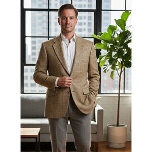 Brooks Brothers Silk Linen Wool Blazer 41R Windowpane Ivy League Quiet Luxury